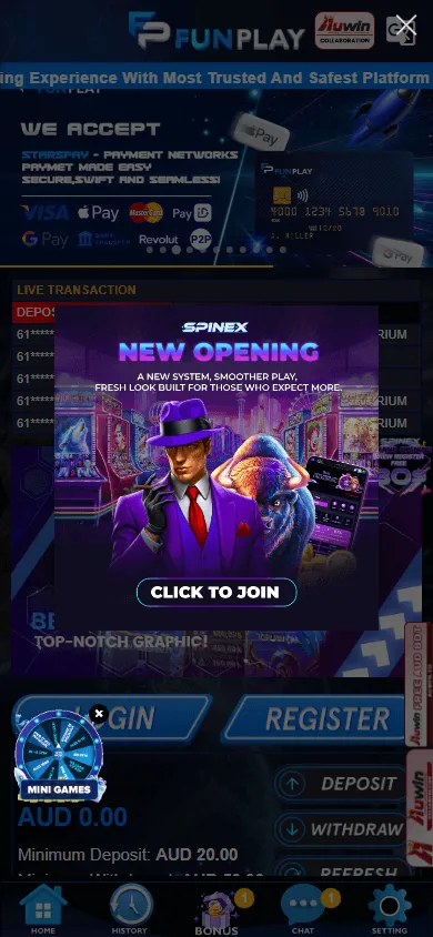 Funplay Casino home screen on a mobile device