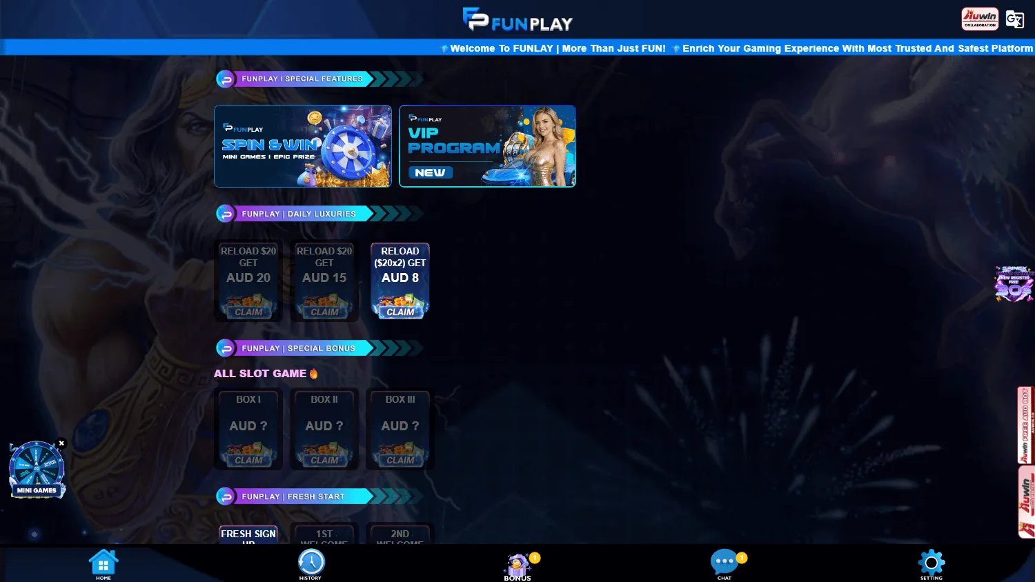Funplay Casino promotions screen on desktop